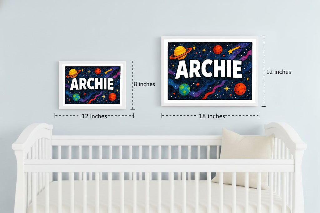 Personalized space nursery art for kids – Archie name print