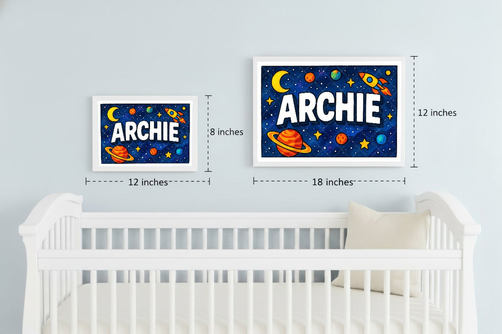 Personalized space nursery art for kids – Archie name print