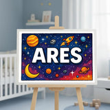 Ares Name Art - Space Explorers personalized wall print for kids