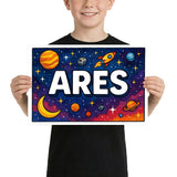 Ares Name Art - Space Explorers personalized wall print for kids