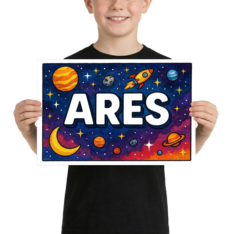 Ares Name Art - Space Explorers personalized wall print for kids