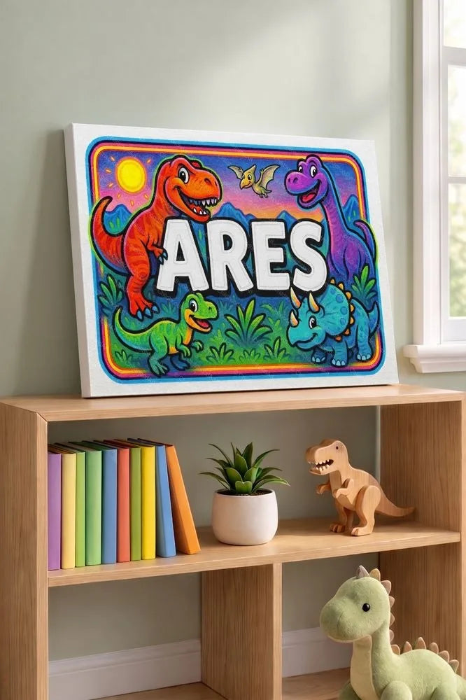 Ares Name Art - Dinosaur Adventure personalized wall print for kids