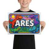 Ares Name Art - Dinosaur Adventure personalized wall print for kids