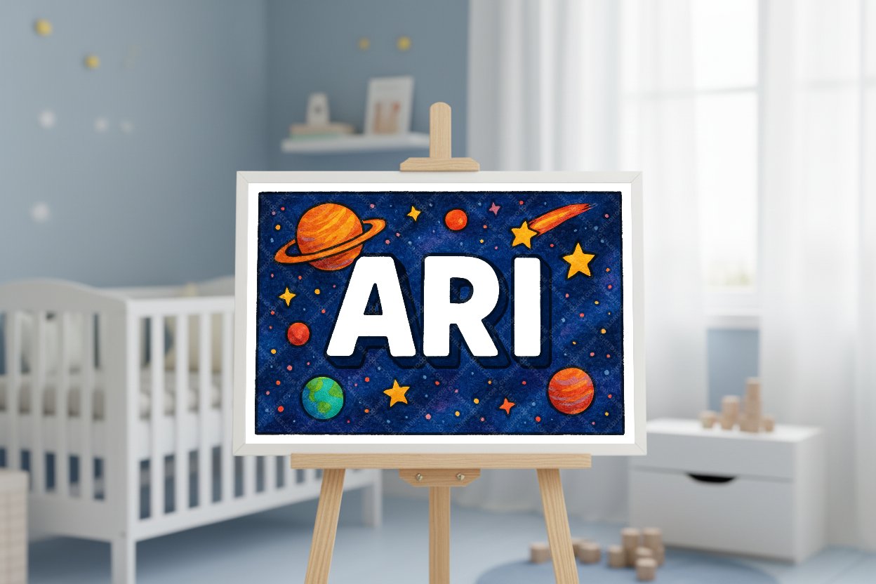Personalized space nursery art for kids – Ari name print