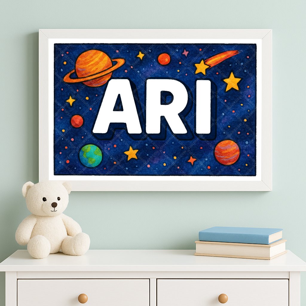 Personalized space nursery art for kids – Ari name print