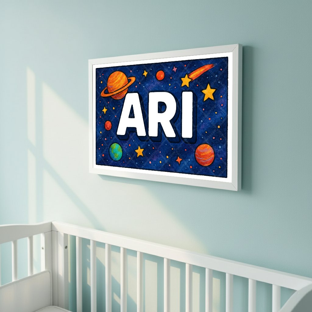 Personalized space nursery art for kids – Ari name print