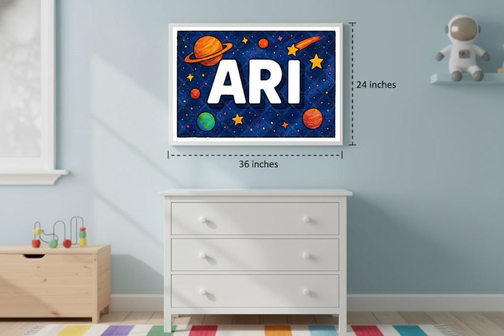 Personalized space nursery art for kids – Ari name print