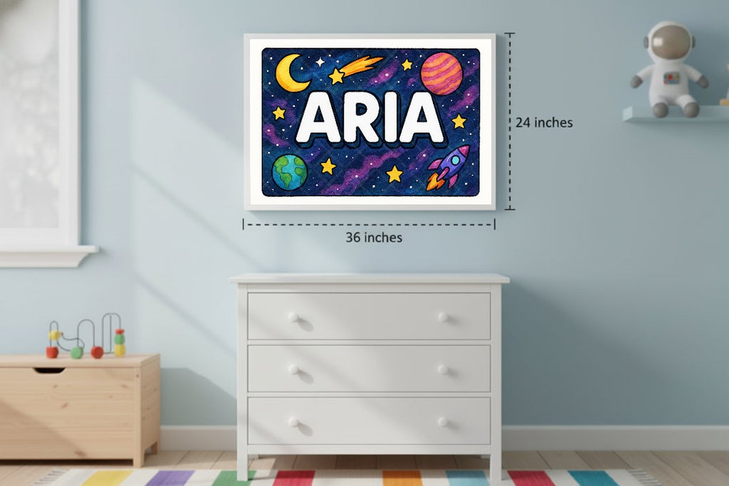 Personalized space nursery art for kids – Aria name print