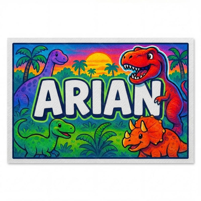 Arian Name Art - Dinosaur Adventure personalized wall print for kids