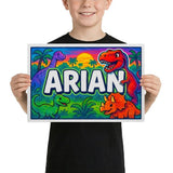 Arian Name Art - Dinosaur Adventure personalized wall print for kids