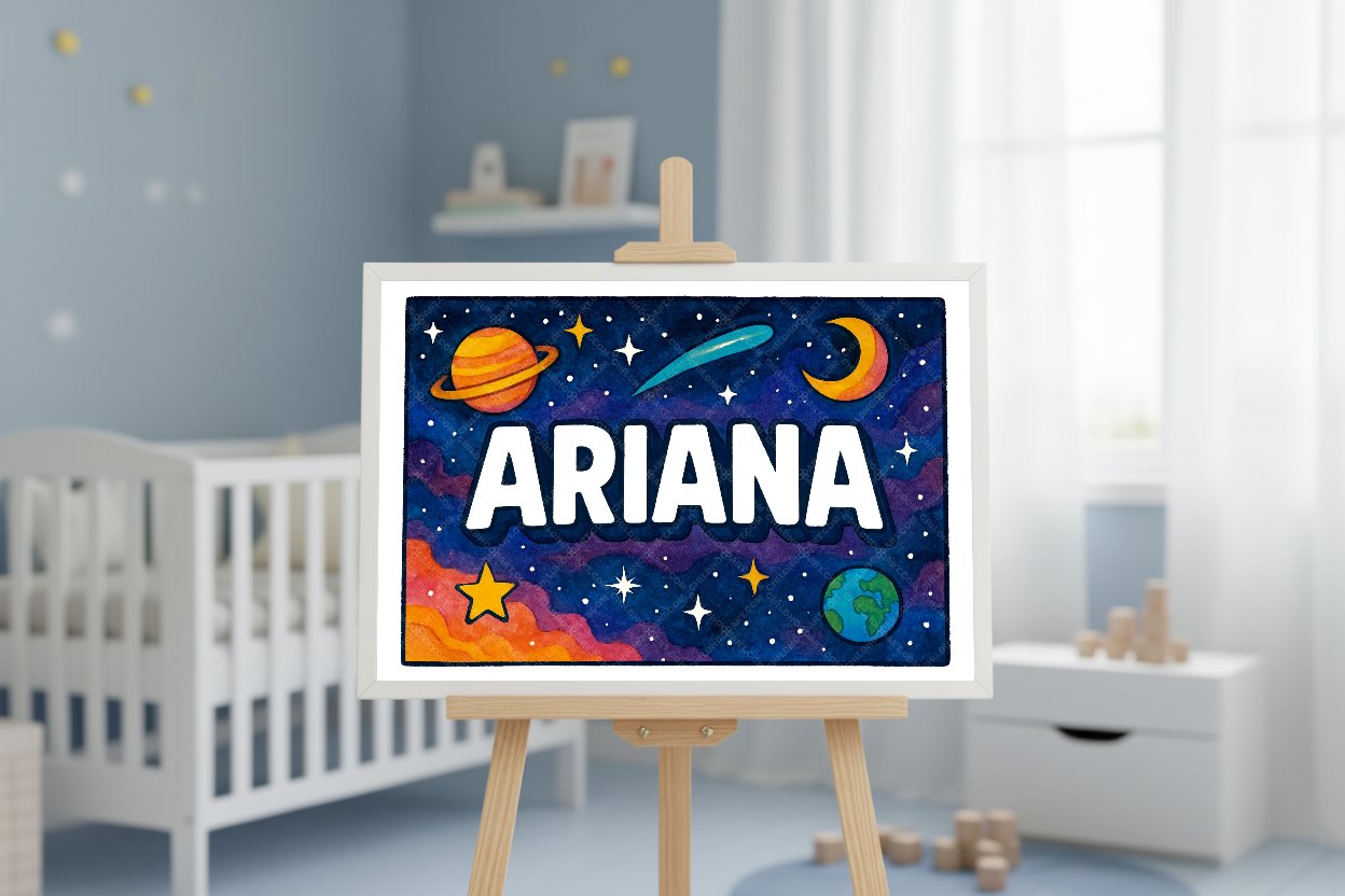 Personalized space nursery art for kids – Ariana name print