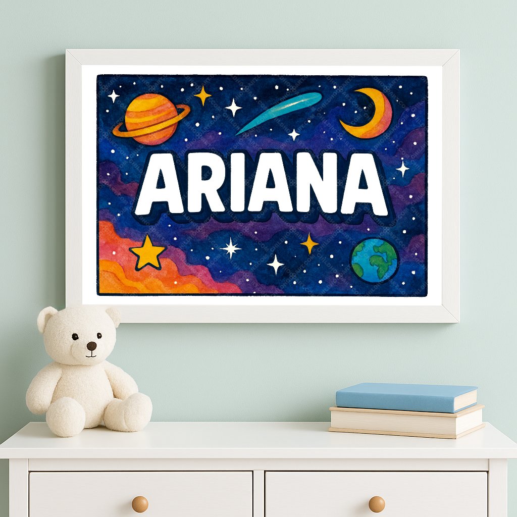 Personalized space nursery art for kids – Ariana name print