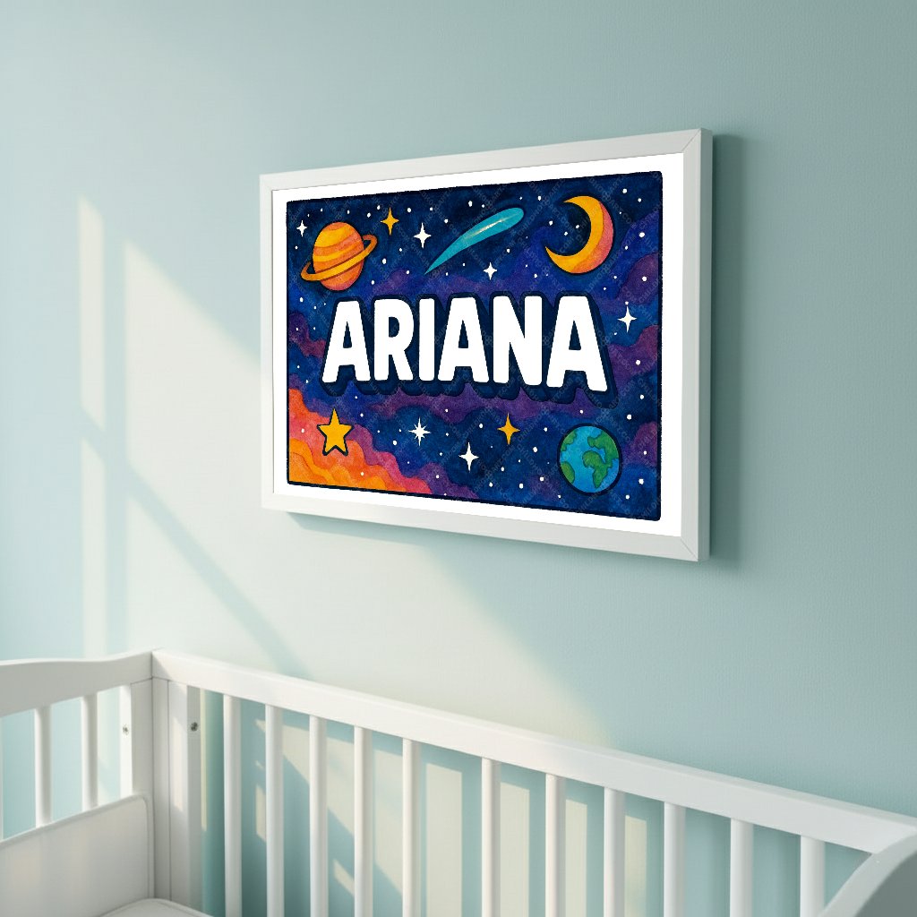 Personalized space nursery art for kids – Ariana name print