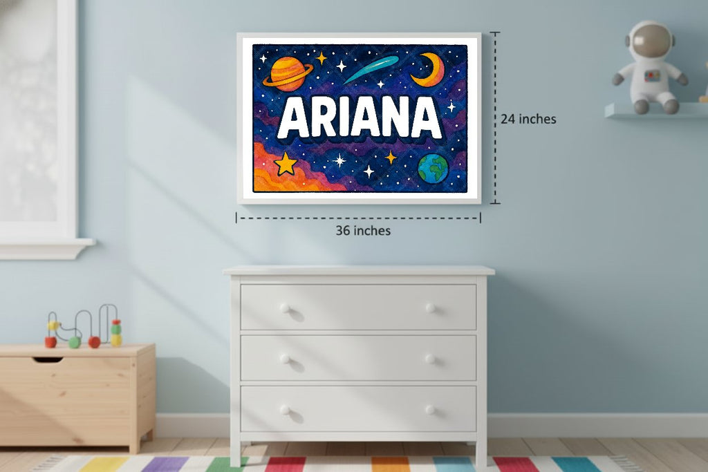 Personalized space nursery art for kids – Ariana name print