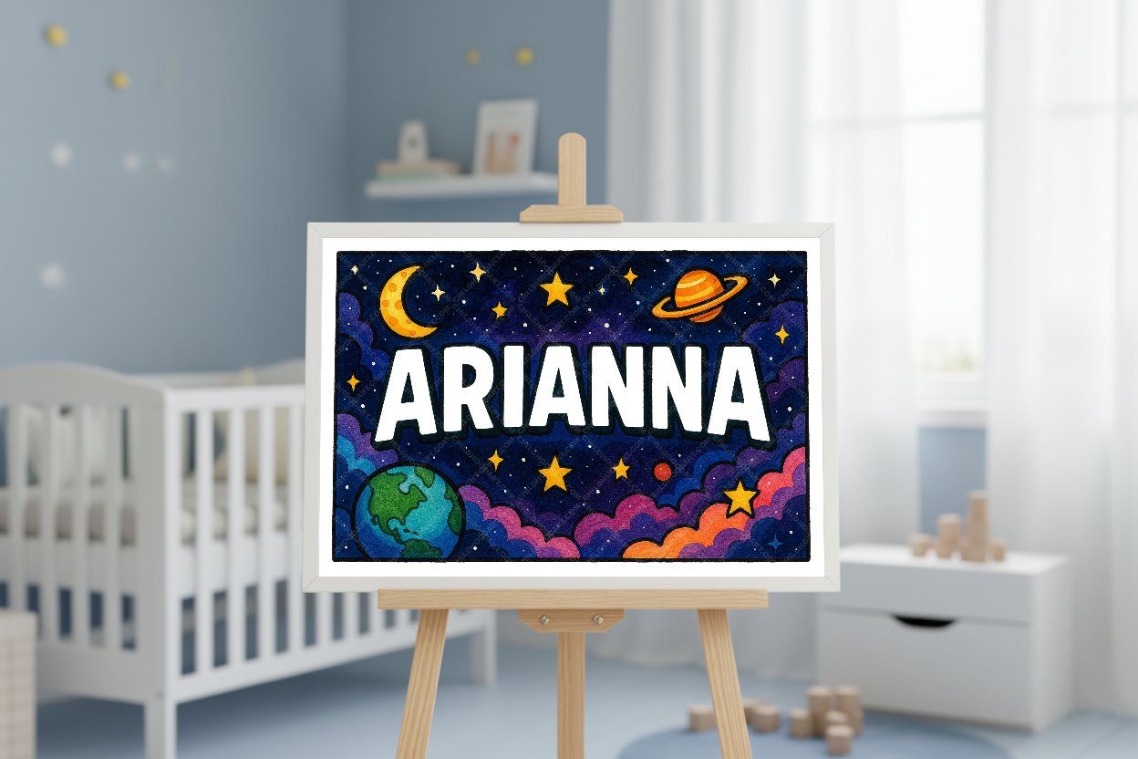 Personalized space nursery art for kids – Arianna name print
