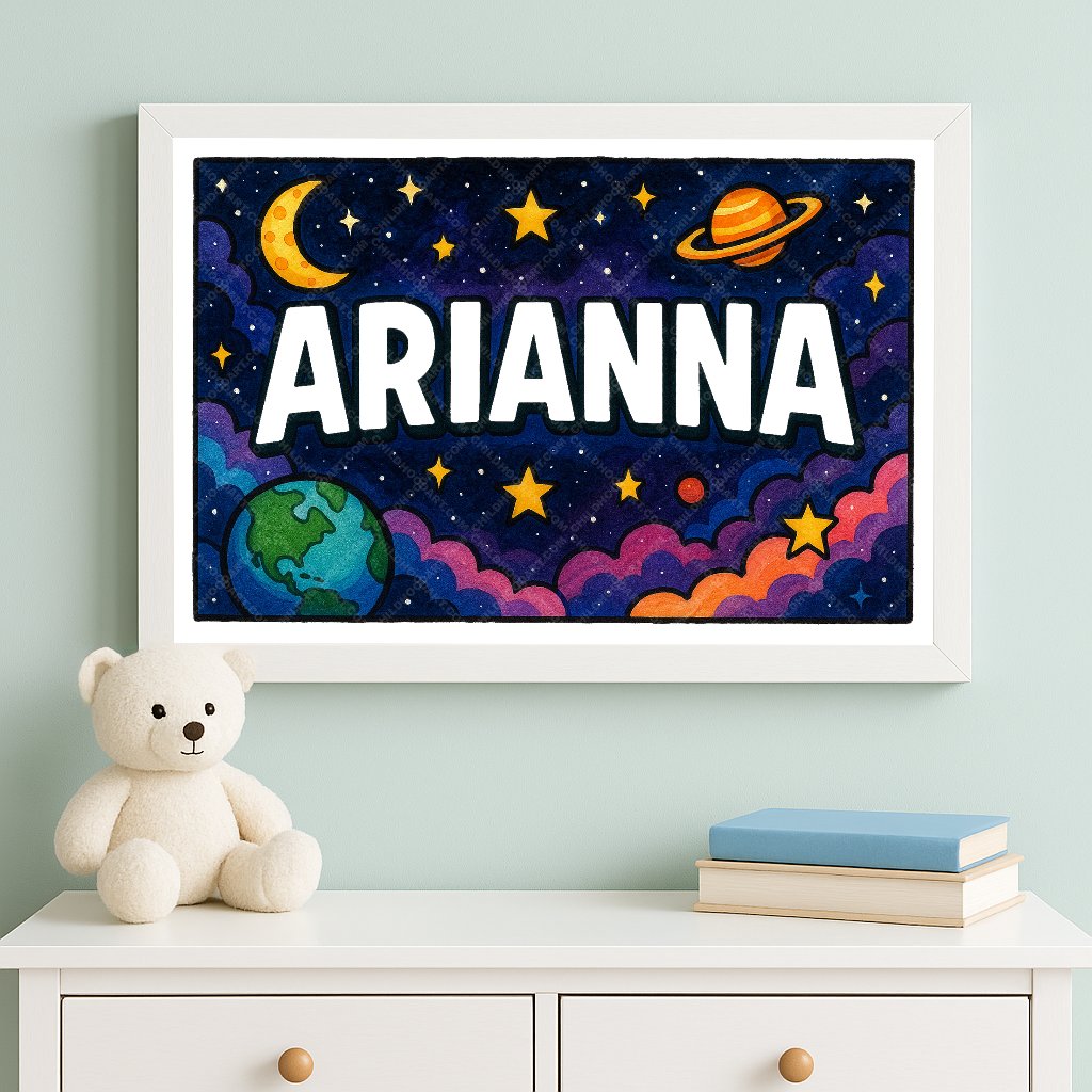 Personalized space nursery art for kids – Arianna name print