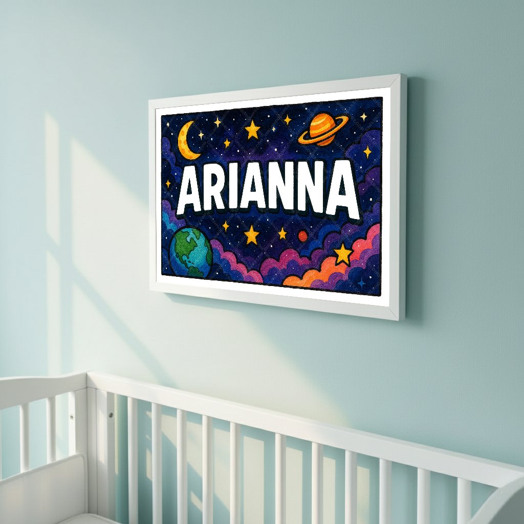 Personalized space nursery art for kids – Arianna name print