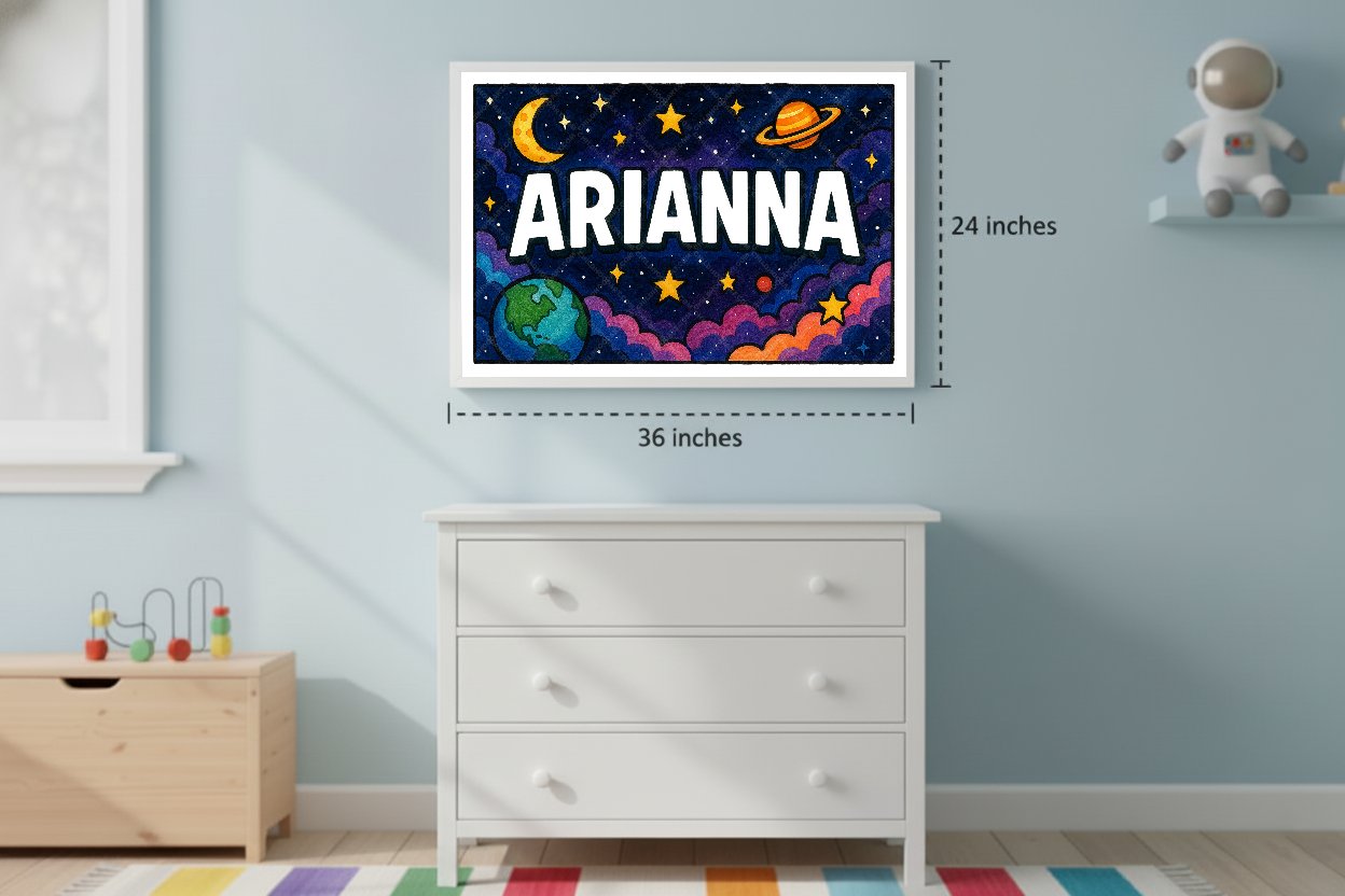 Personalized space nursery art for kids – Arianna name print