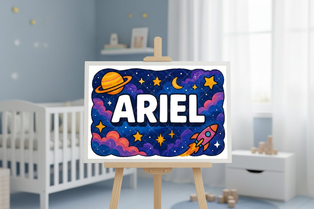 Personalized space nursery art for kids – Ariel name print