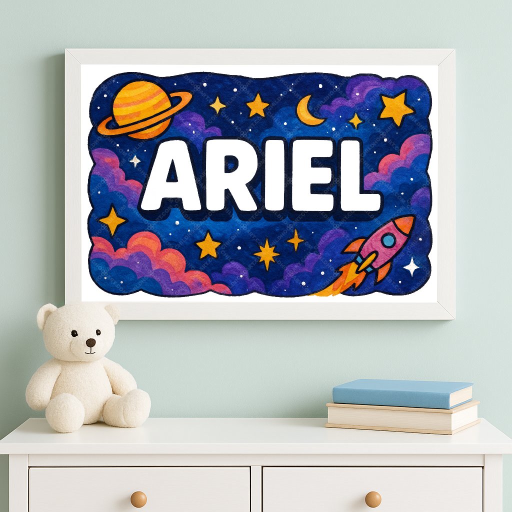 Personalized space nursery art for kids – Ariel name print
