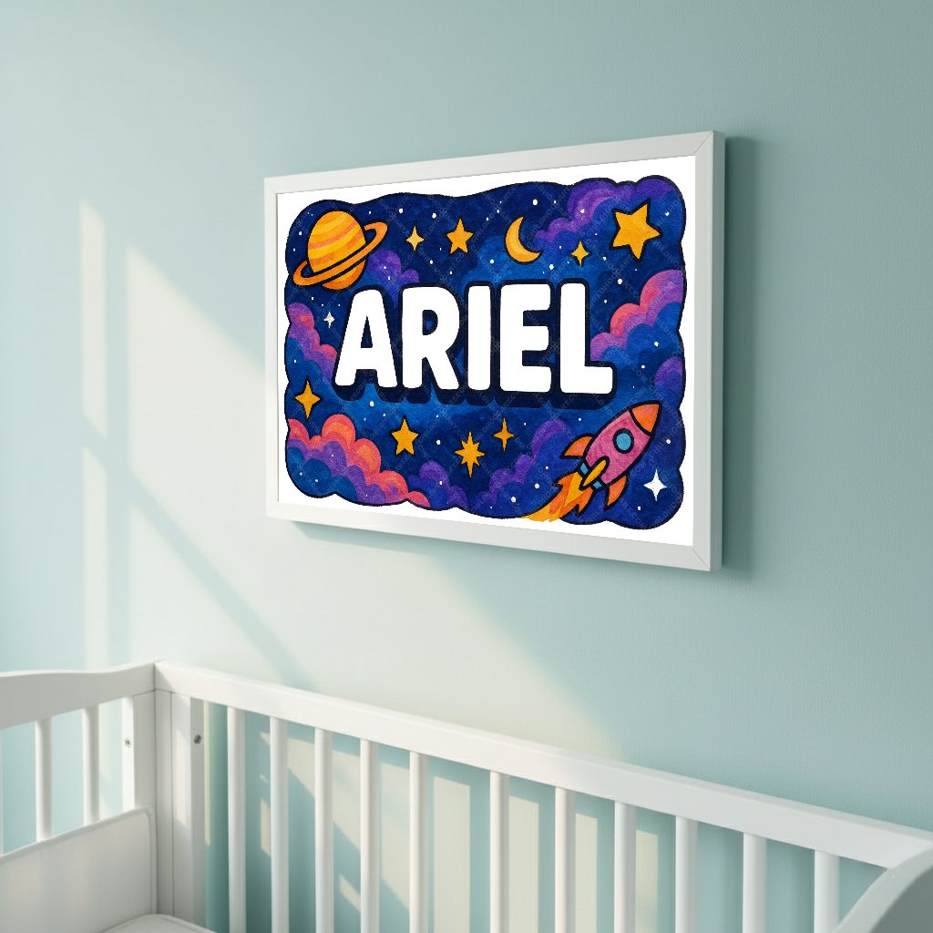 Personalized space nursery art for kids – Ariel name print