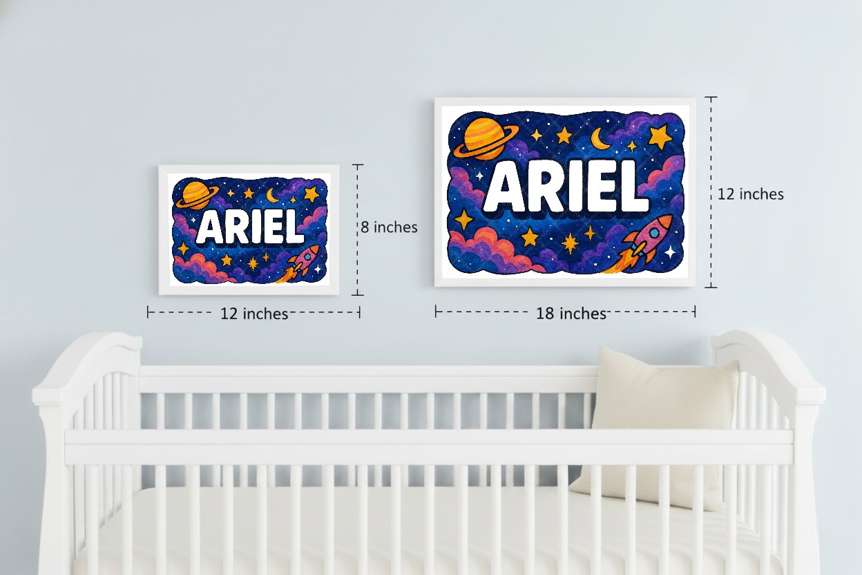 Personalized space nursery art for kids – Ariel name print