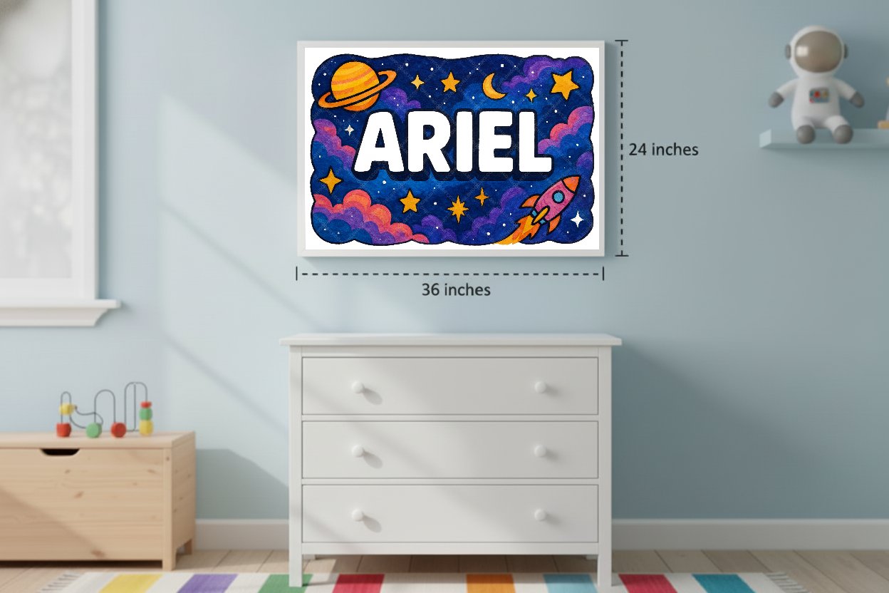 Personalized space nursery art for kids – Ariel name print