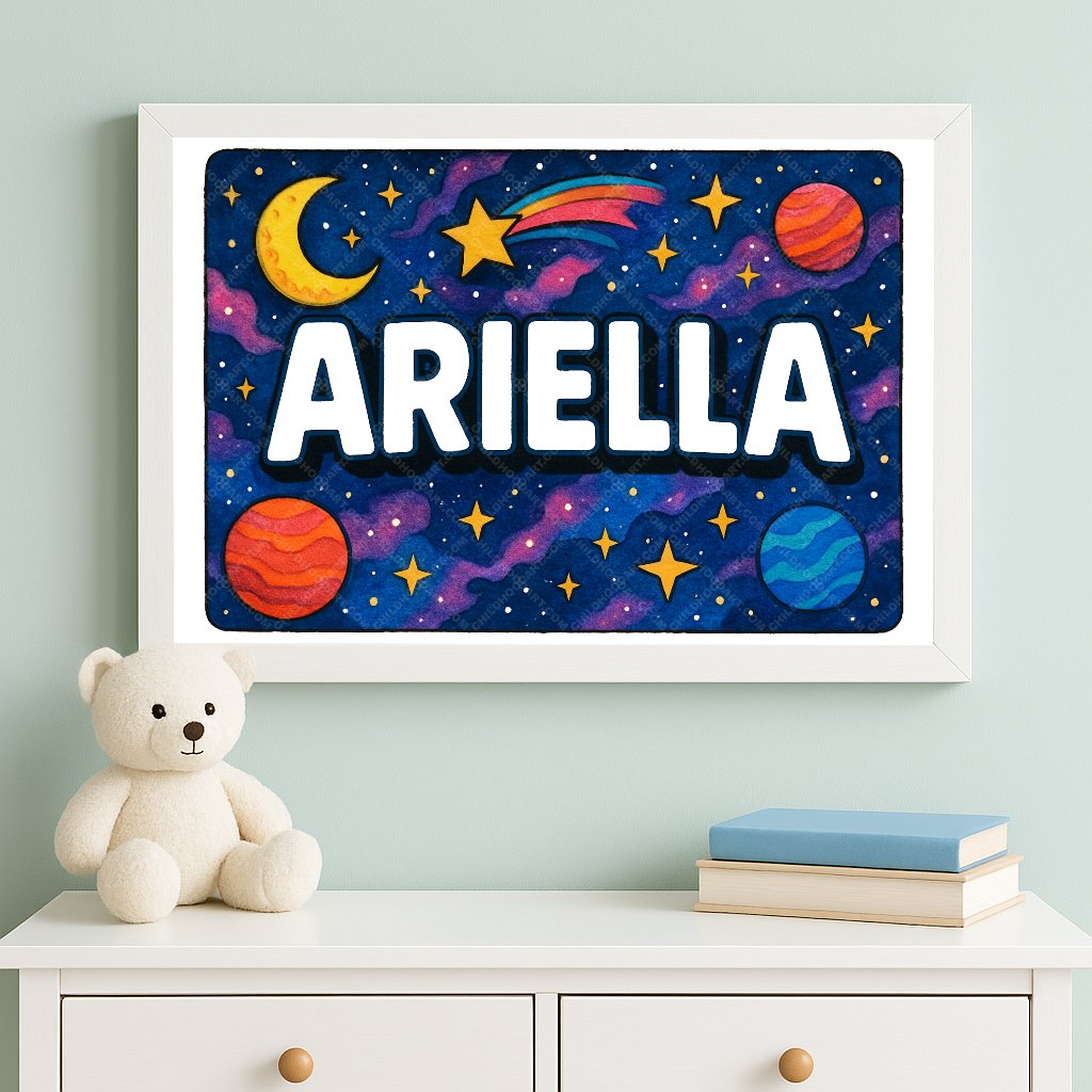 Personalized space nursery art for kids – Ariella name print