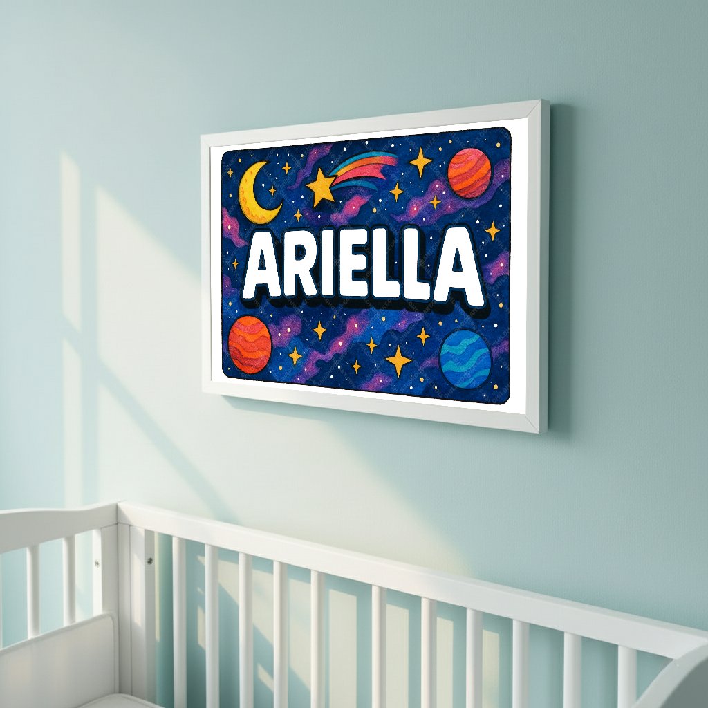 Personalized space nursery art for kids – Ariella name print