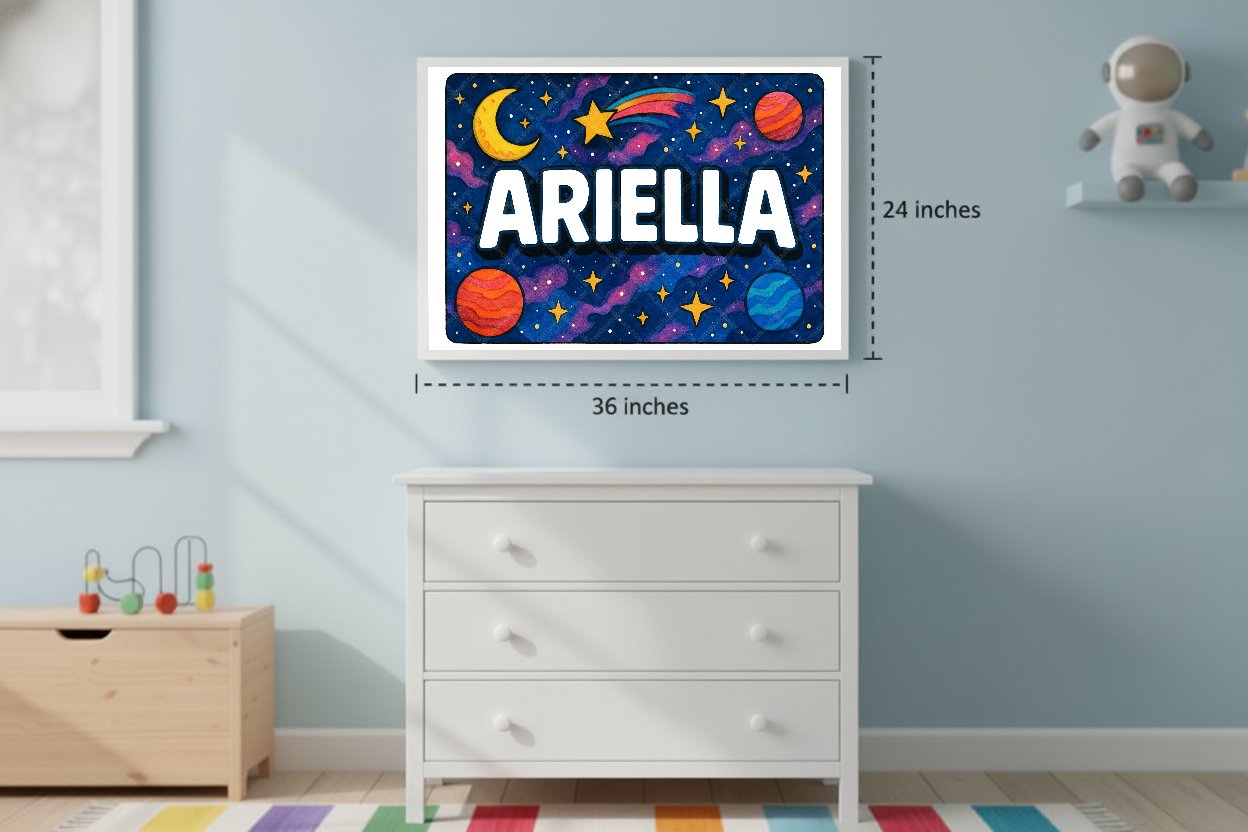 Personalized space nursery art for kids – Ariella name print