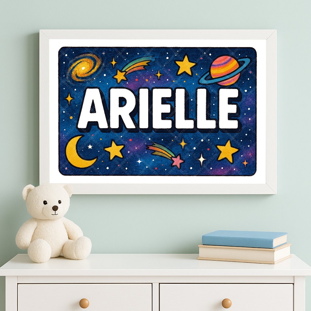 Personalized space nursery art for kids – Arielle name print