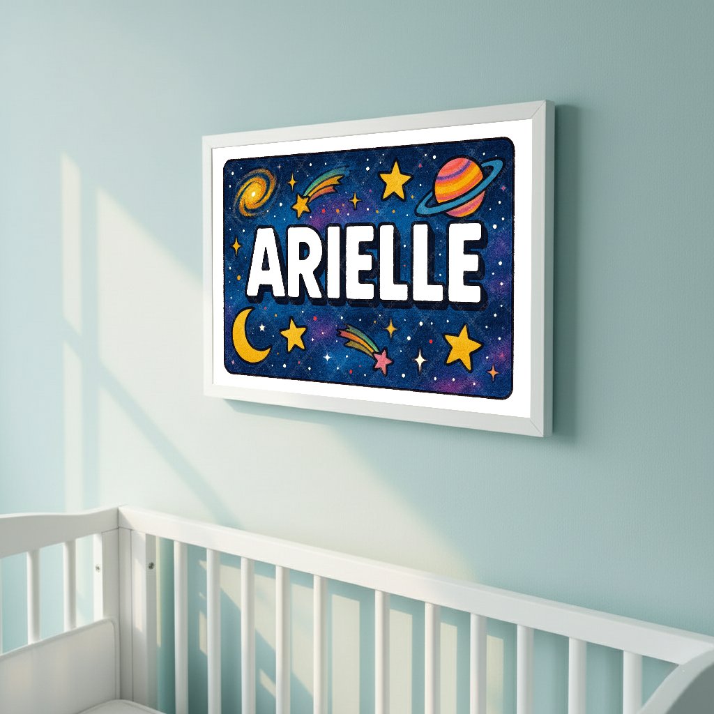Personalized space nursery art for kids – Arielle name print