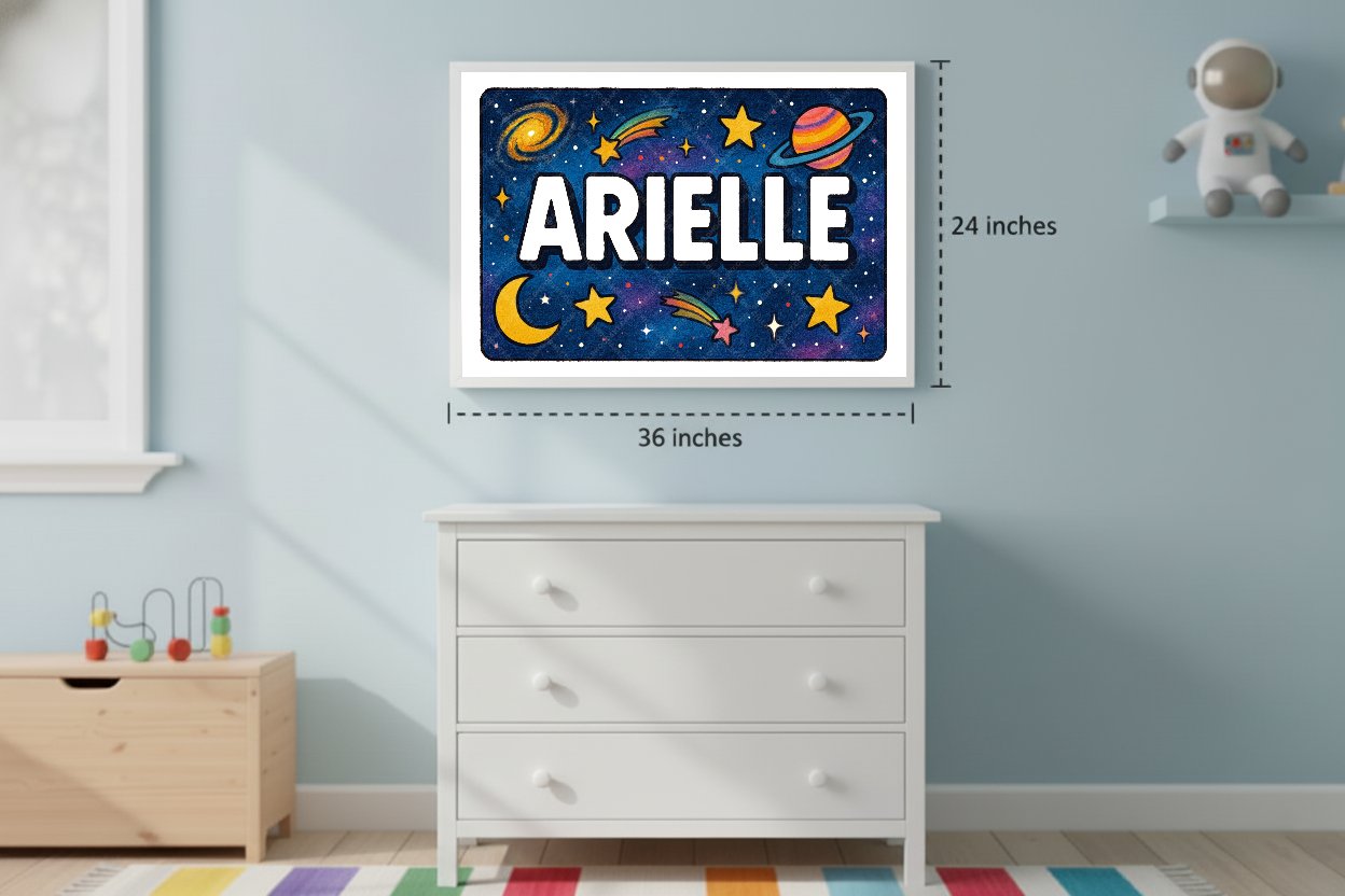 Personalized space nursery art for kids – Arielle name print