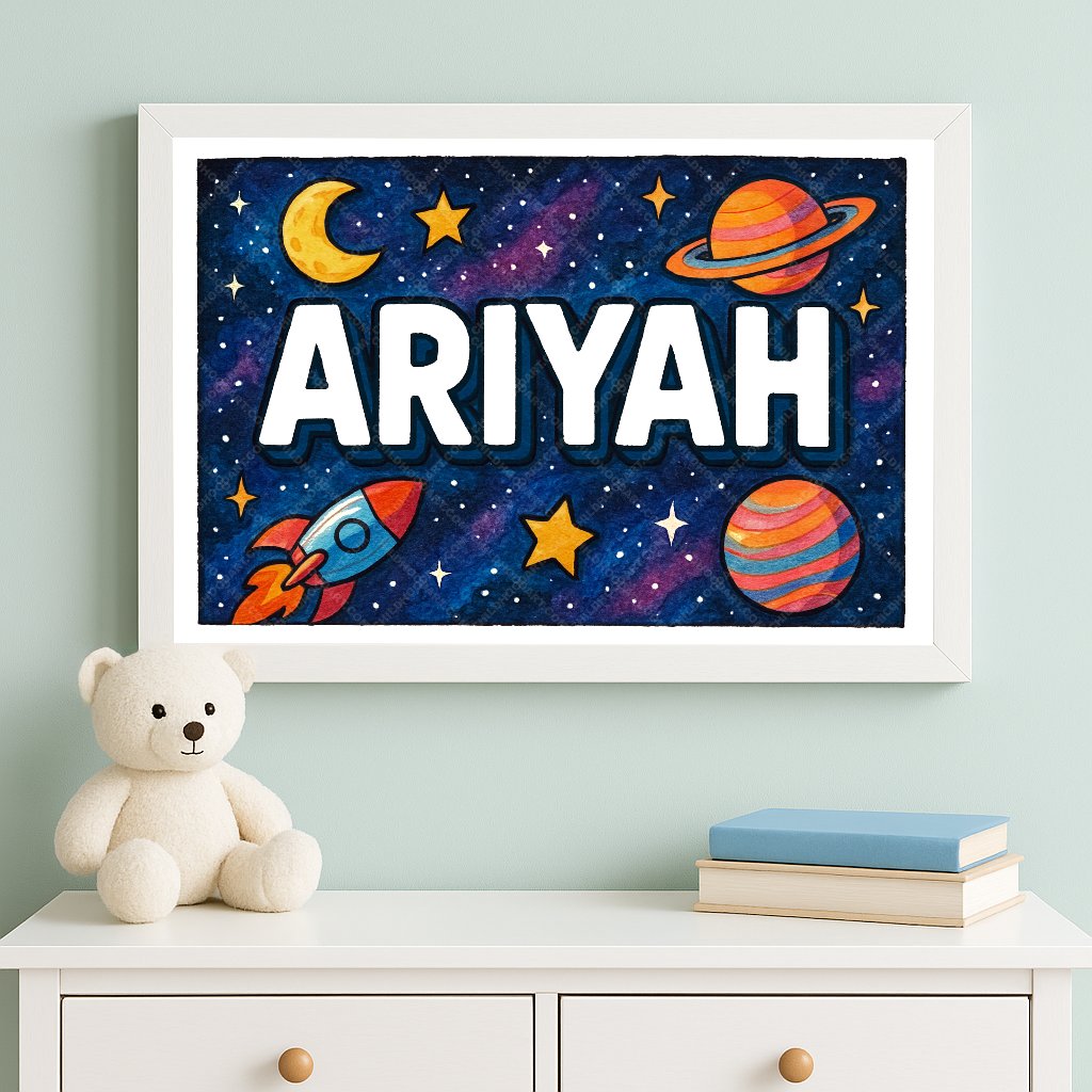 Personalized space nursery art for kids – Ariyah name print