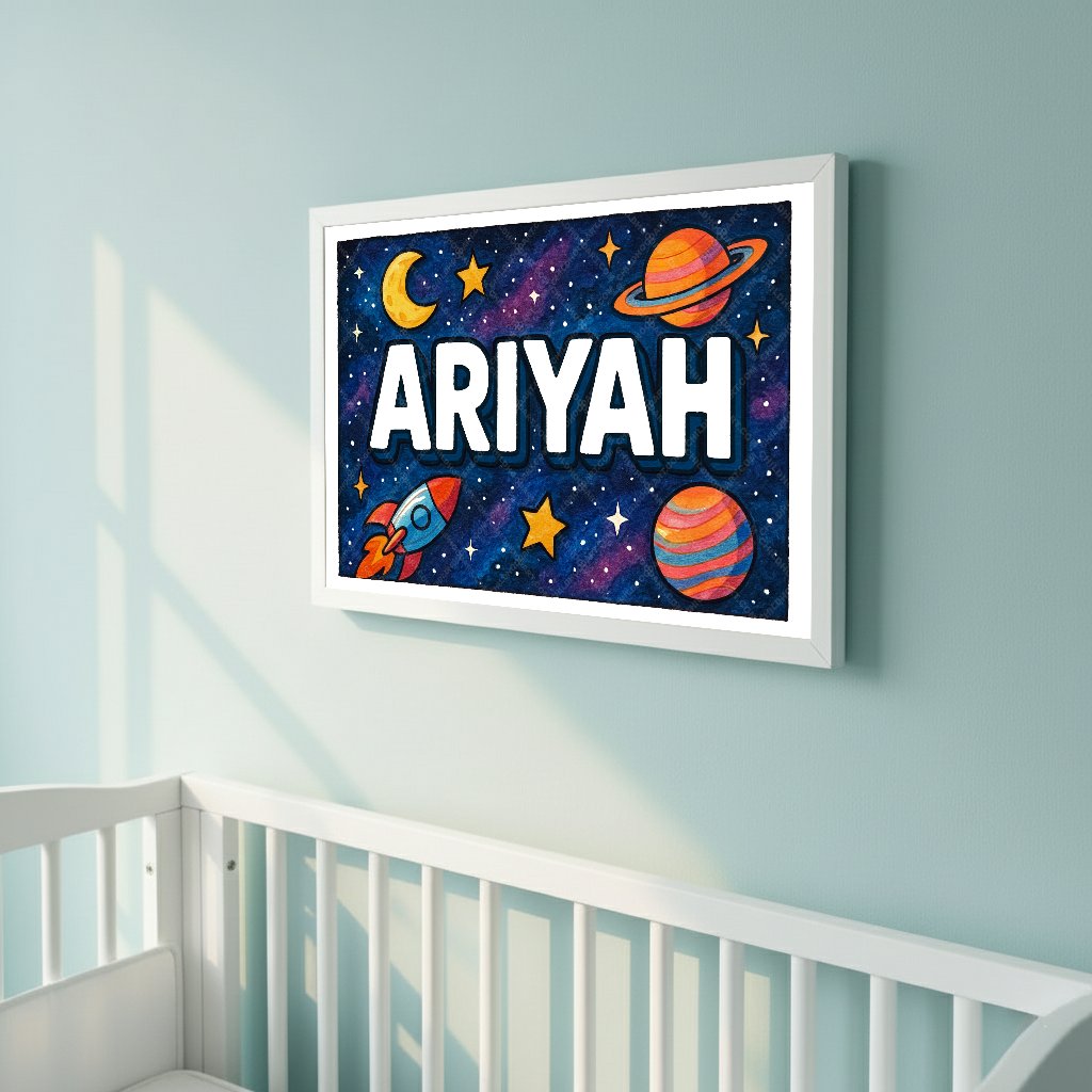 Personalized space nursery art for kids – Ariyah name print