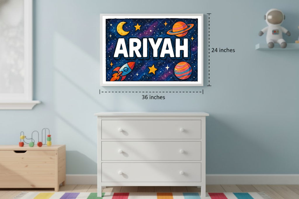 Personalized space nursery art for kids – Ariyah name print