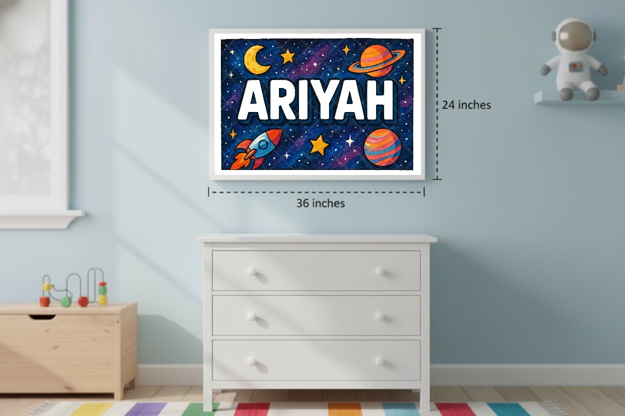 Personalized space nursery art for kids – Ariyah name print