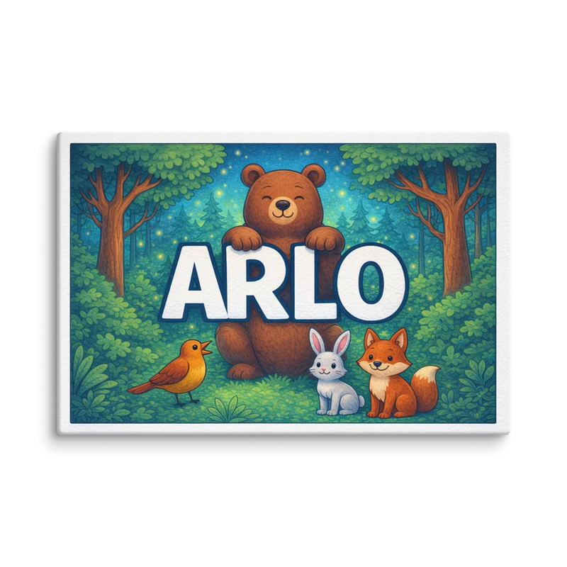Arlo Name Art - Forest Friends personalized wall print for kids