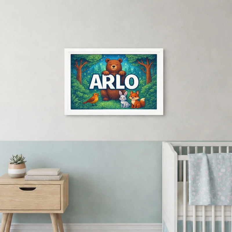 Arlo Name Art - Forest Friends personalized wall print for kids