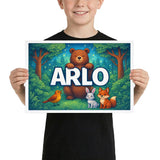 Arlo Name Art - Forest Friends personalized wall print for kids