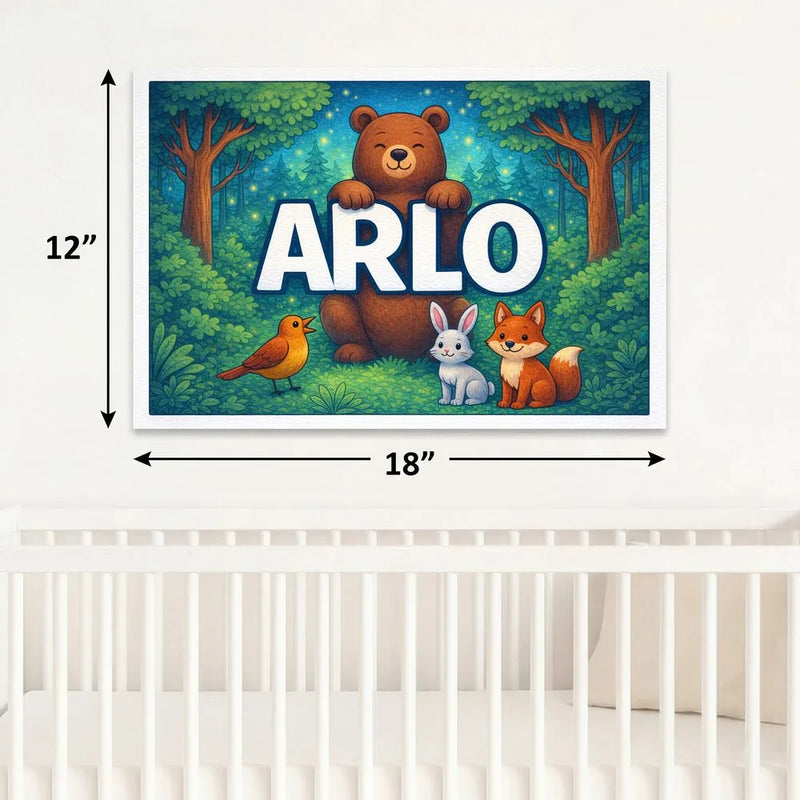 Arlo Name Art - Forest Friends personalized wall print for kids