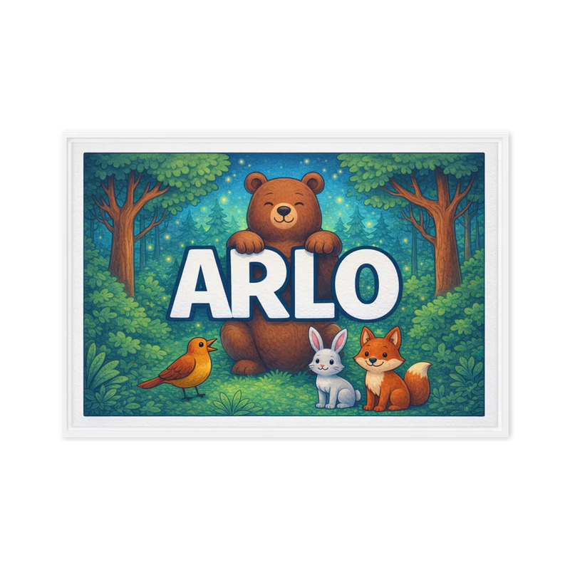Arlo Name Art - Forest Friends personalized wall print for kids
