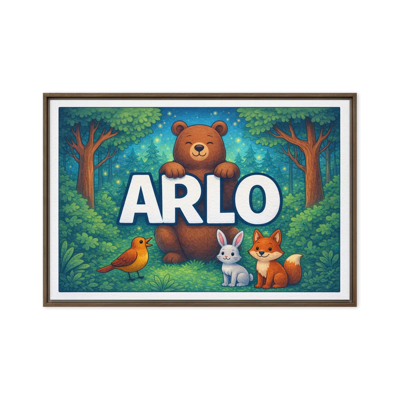 Arlo Name Art - Forest Friends personalized wall print for kids