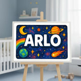 Arlo Name Art - Space Explorers personalized wall print for kids