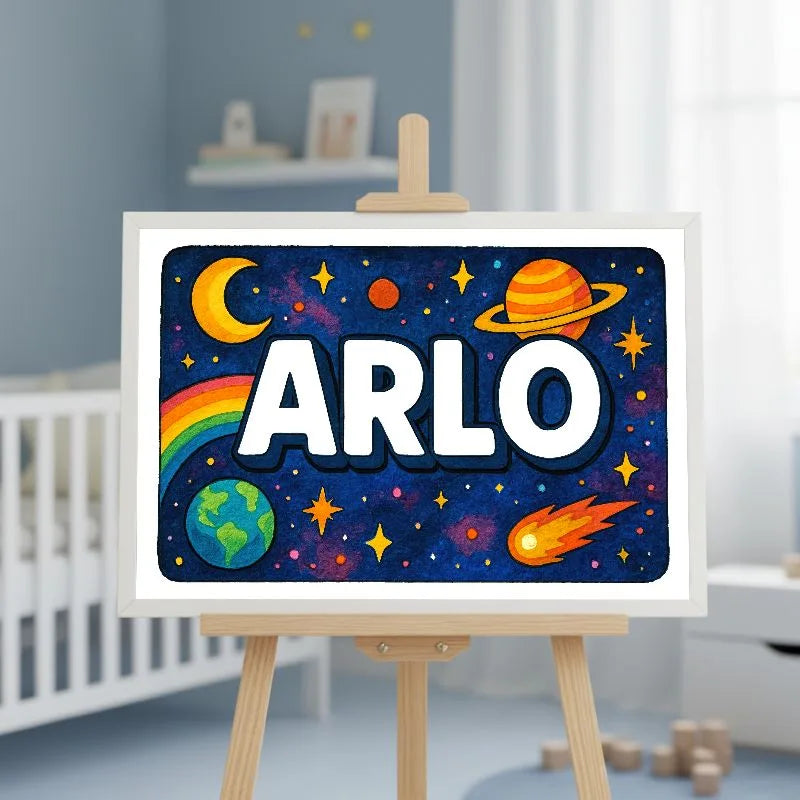 Arlo Name Art - Space Explorers personalized wall print for kids