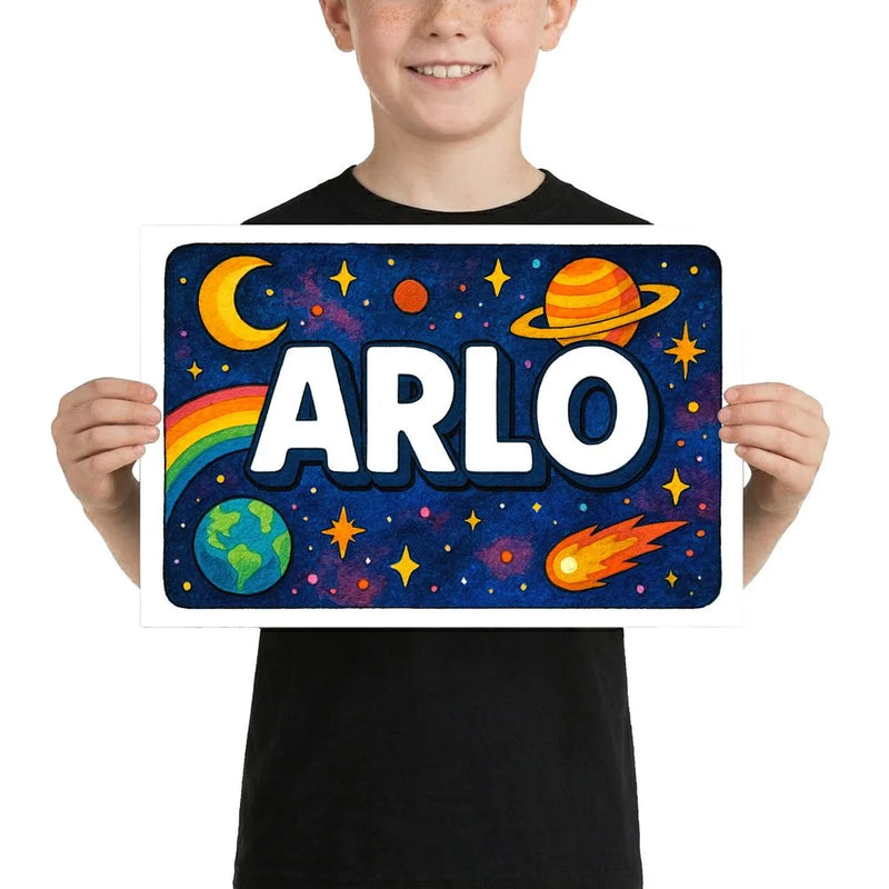 Arlo Name Art - Space Explorers personalized wall print for kids