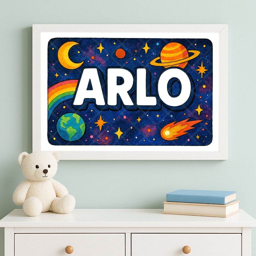 Personalized space nursery art for kids – Arlo name print