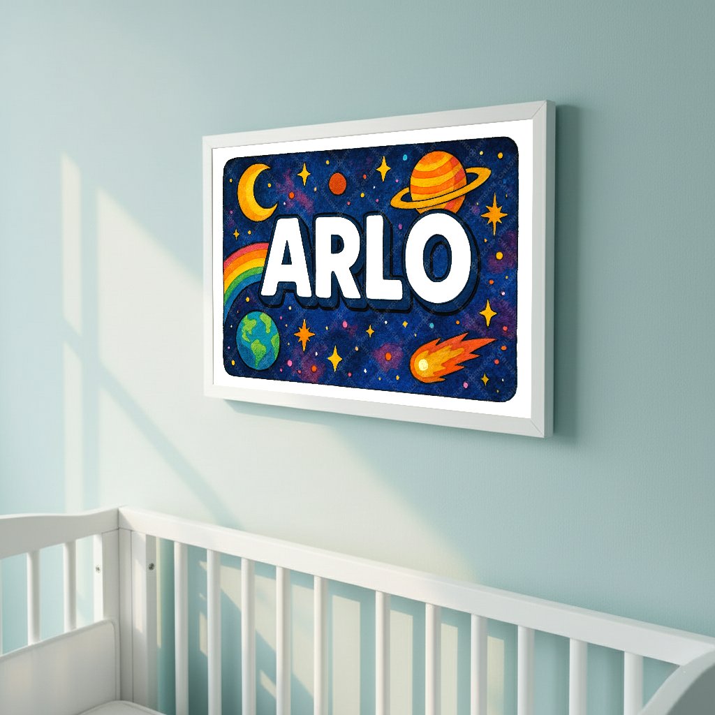 Personalized space nursery art for kids – Arlo name print