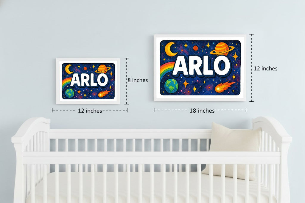 Personalized space nursery art for kids – Arlo name print