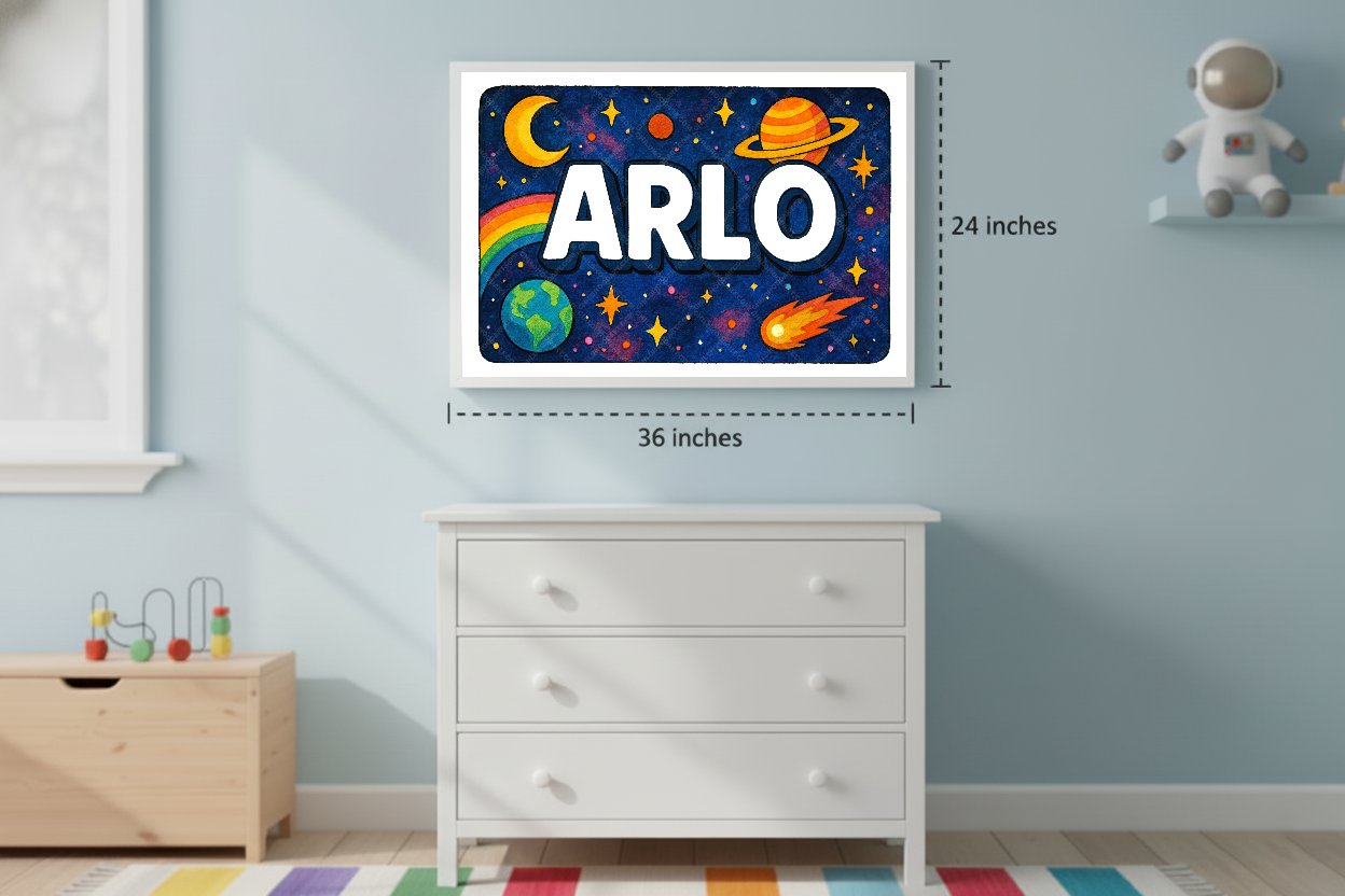 Personalized space nursery art for kids – Arlo name print